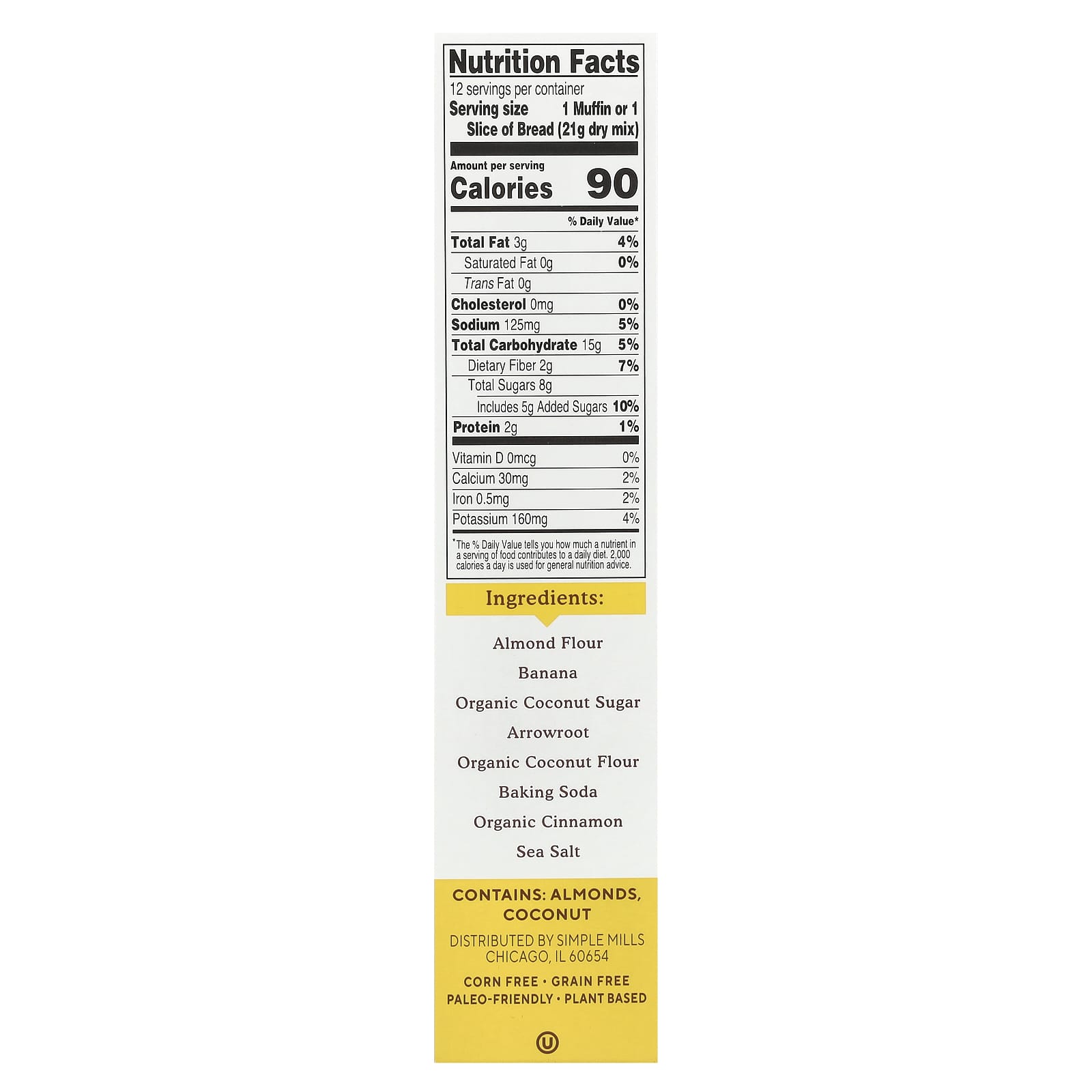 Simple Mills, Almond Flour Baking Mix, Banana Muffin & Bread, 9 oz (255 g) - Image 2