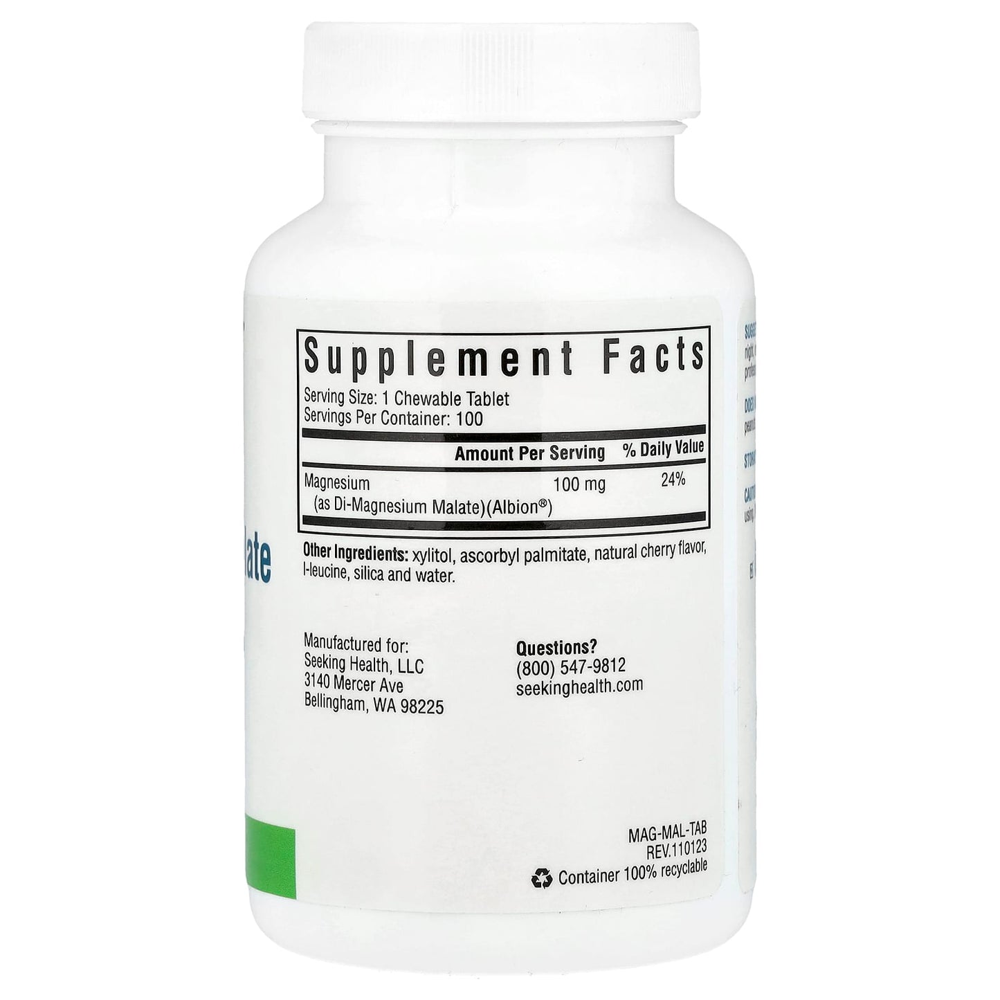 Seeking Health, Magnesium Malate Chewable, 100 mg, 100 Chewable Tablets - Image 2