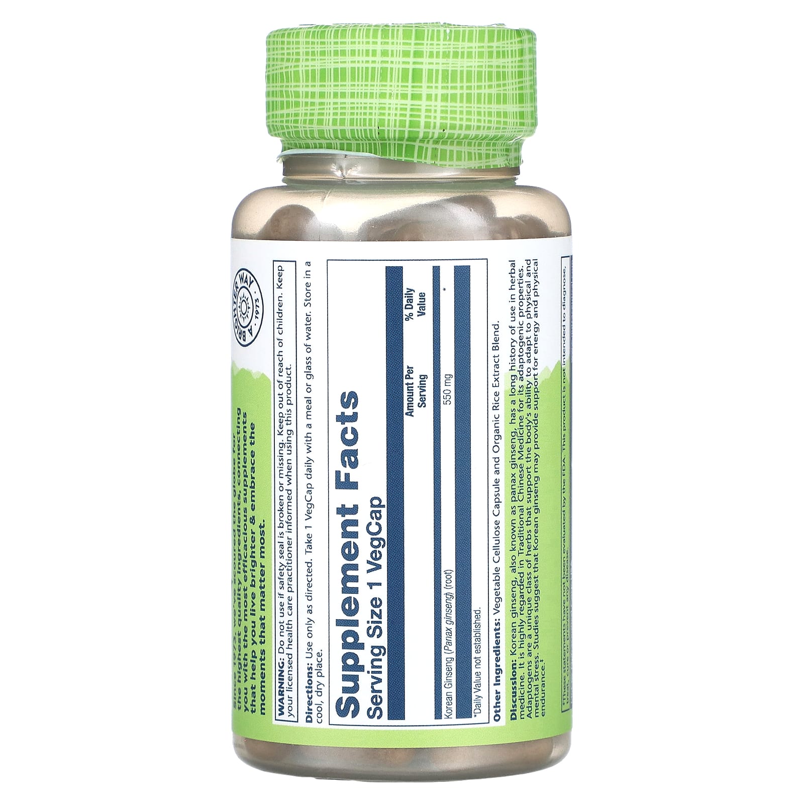 Solaray, True Herbs, Korean Ginseng, 550 mg, 100 VegCaps - Image 2