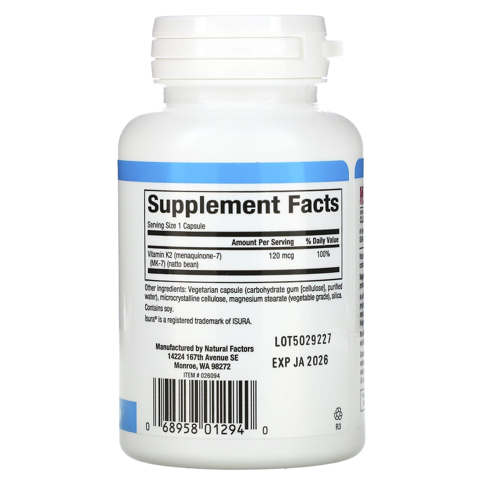 Natural Factors, Vitamin K2, 120 mcg, 60 Vegetarian Capsules - Image 2