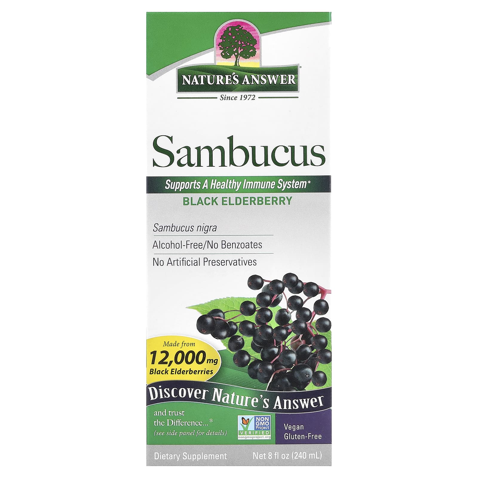 Nature's Answer, Sambucus, Black Elderberry, Alcohol-Free, 2,500 mg, 8 fl oz (240 ml) - Image 1