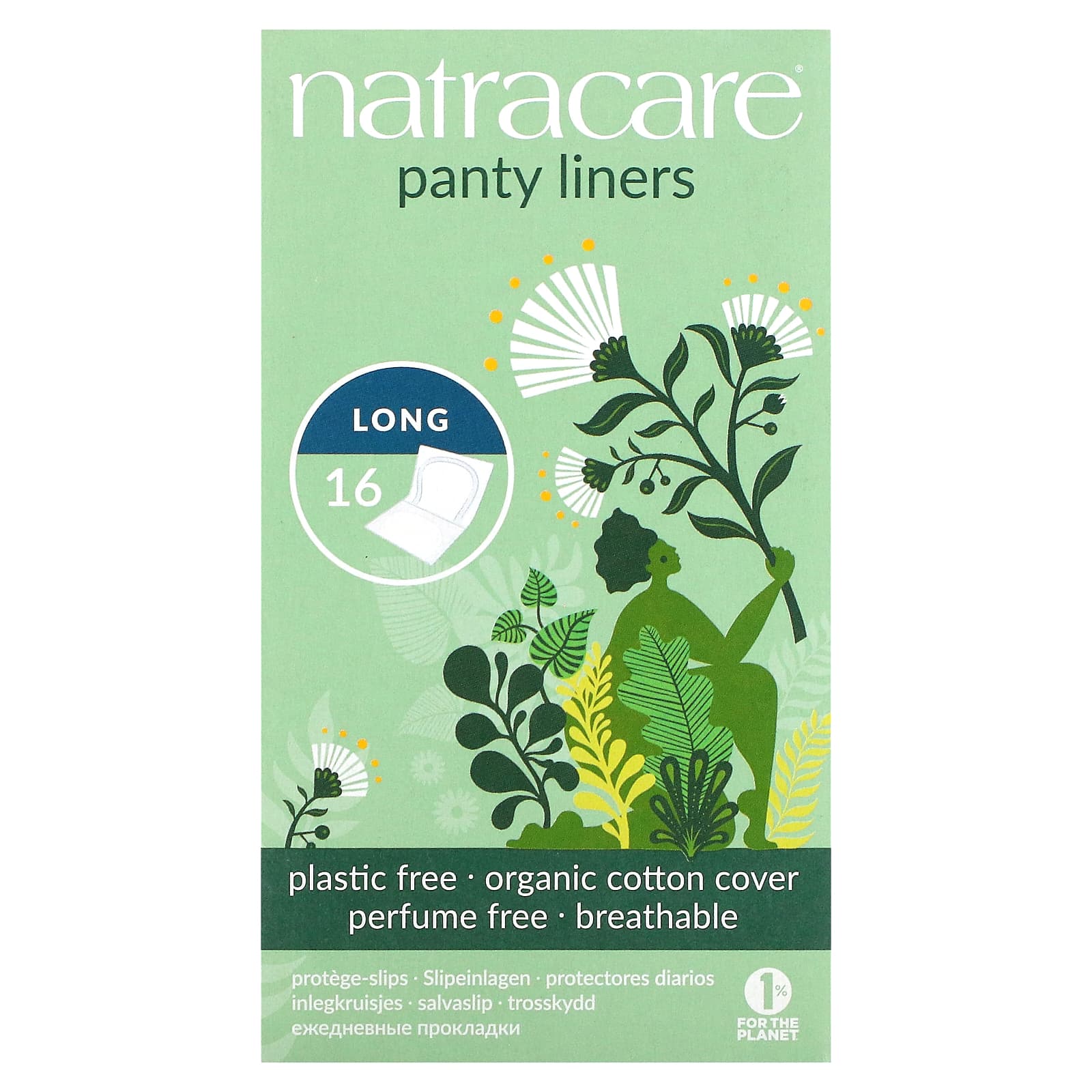 Natracare, Panty Liners, Organic Cotton Cover, Long, 16 Liners - Image 1