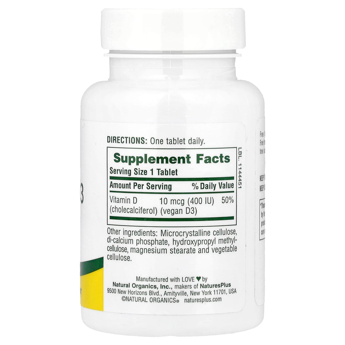 NaturesPlus, Water-Dispersible Vitamin D3, 10 mcg (400 IU), 90 Tablets - Image 2