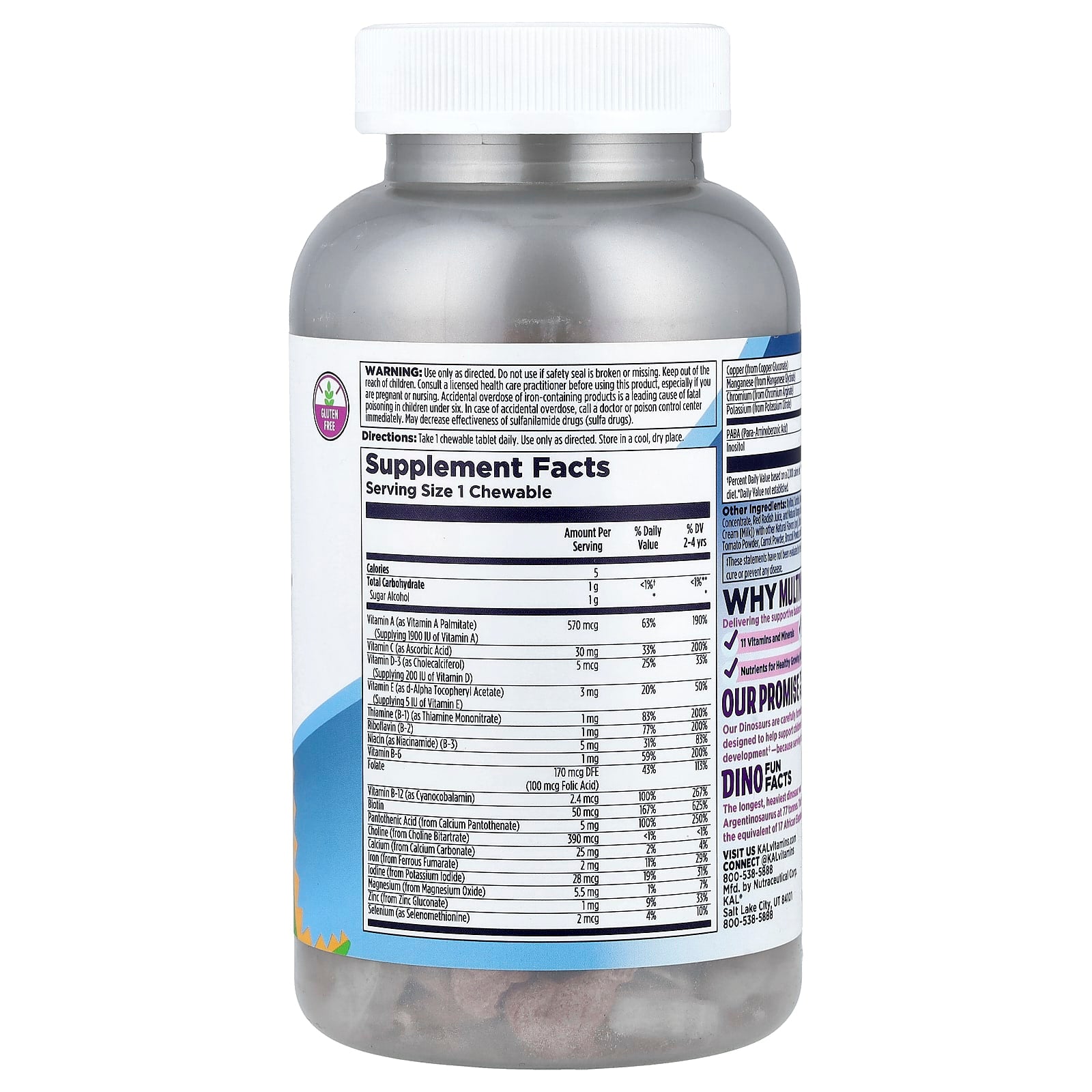 KAL, MultiSaurus®, Berry, Grape & Orange, 180 Chewables - Image 2