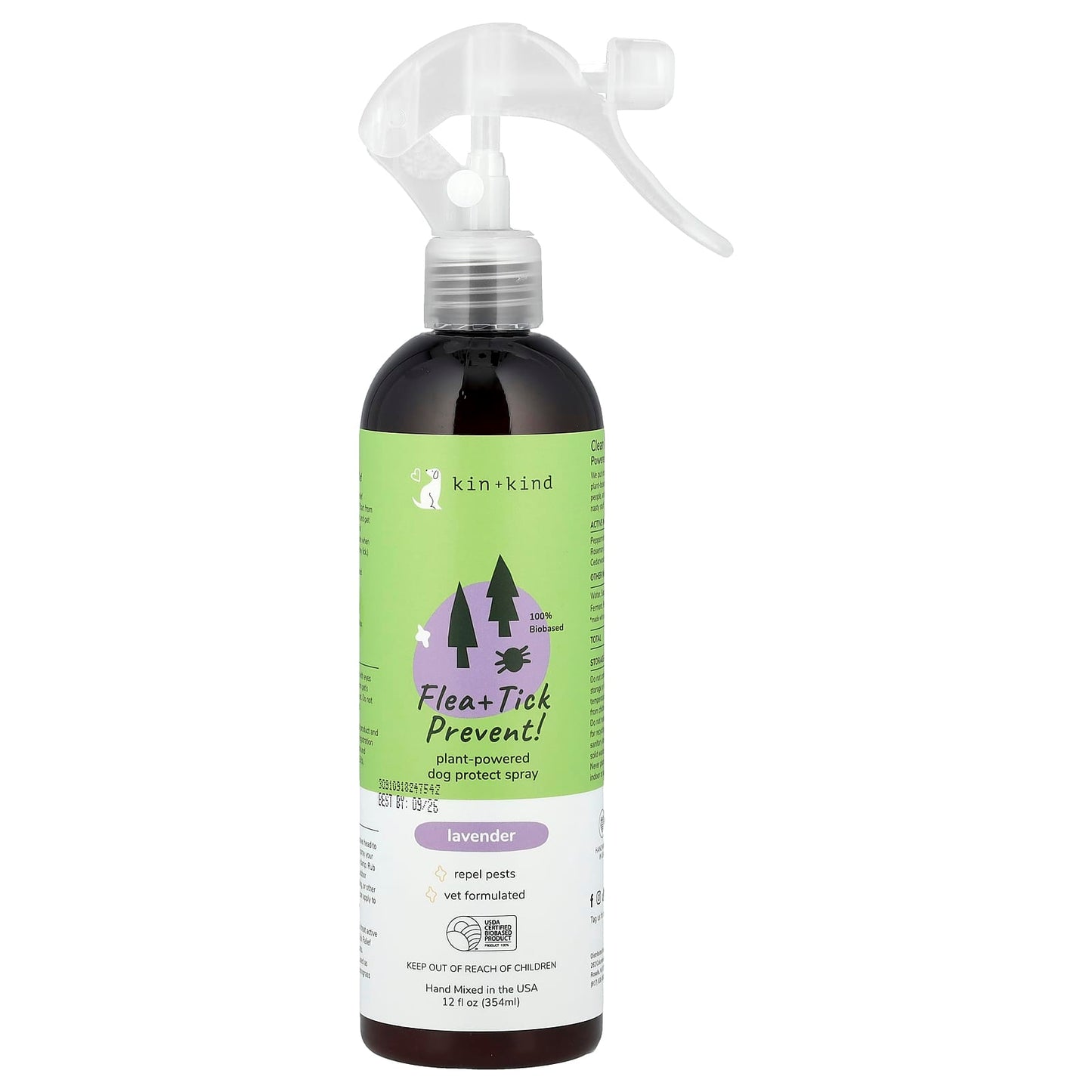 Kin+Kind, Flea + Tick Prevent!, Plant Powered Dog Protect Spray, Lavender, 12 fl oz (354 ml) - Image 1