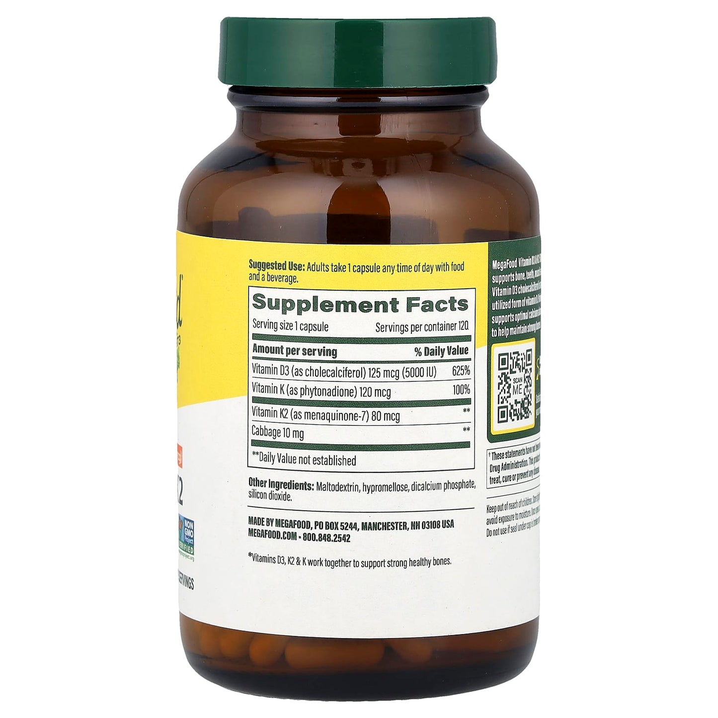 MegaFood, Vitamin D3 & K2, 120 Mini Capsules - Image 2