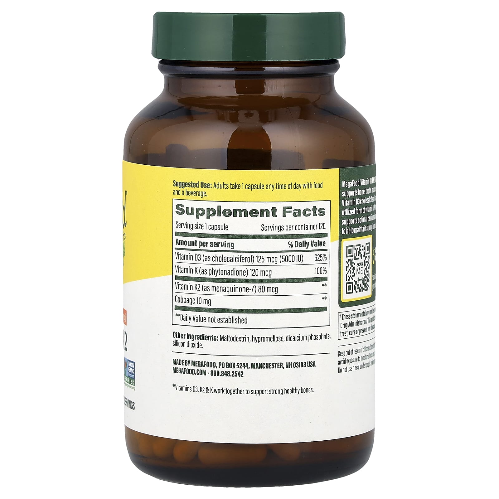 MegaFood, Vitamin D3 & K2, 120 Mini Capsules - Image 2