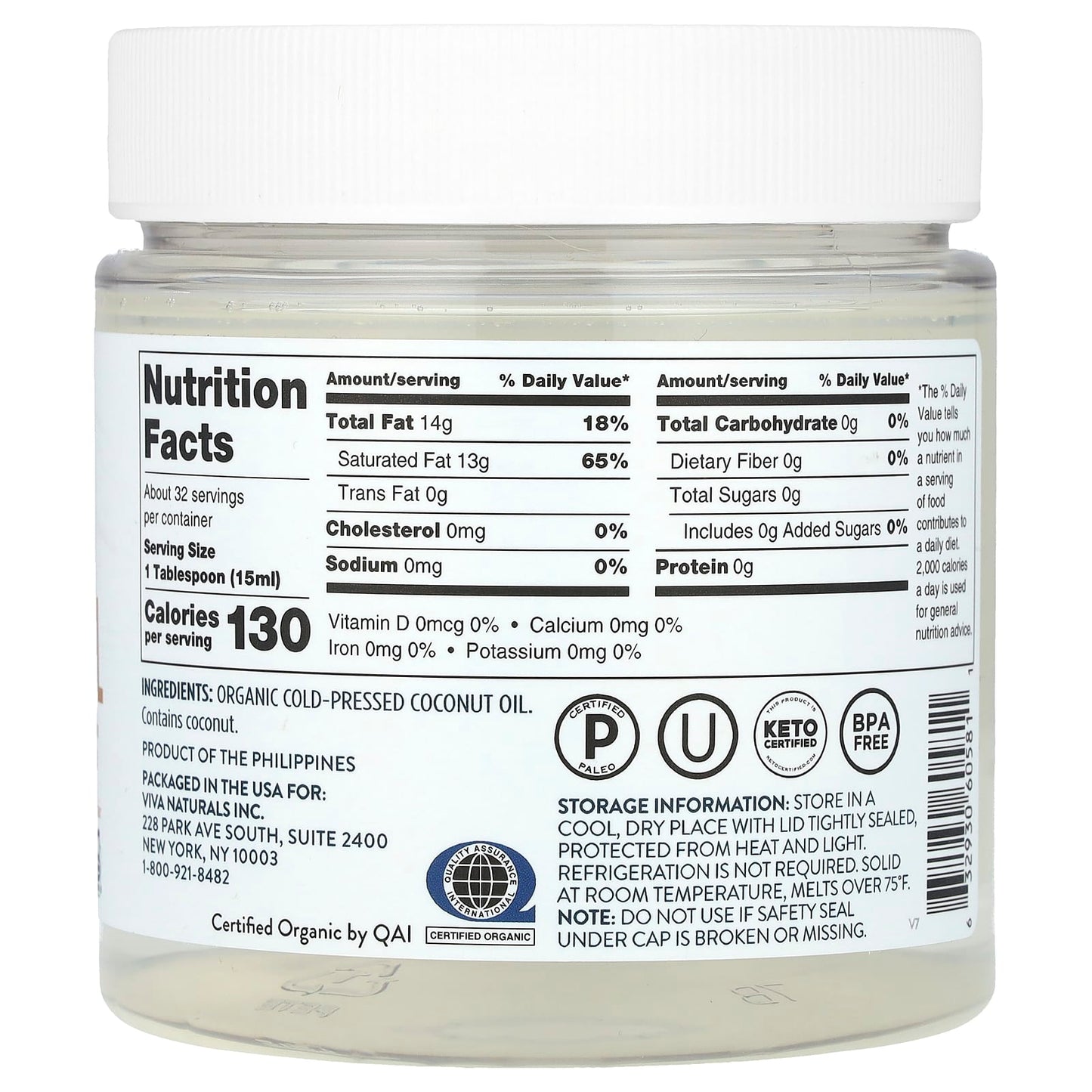 Viva Naturals, Organic Extra-Virgin Coconut Oil, 16 fl oz (473 ml) - Image 2