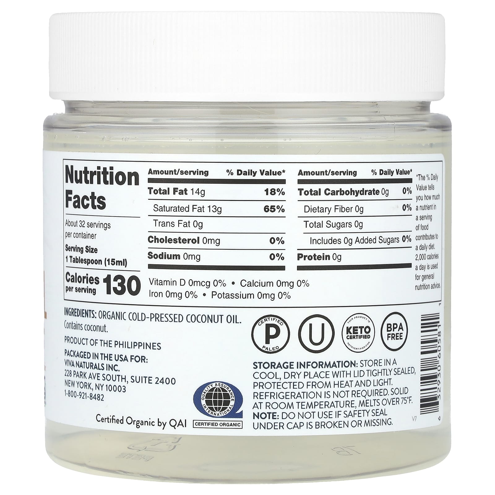 Viva Naturals, Organic Extra-Virgin Coconut Oil, 16 fl oz (473 ml) - Image 2