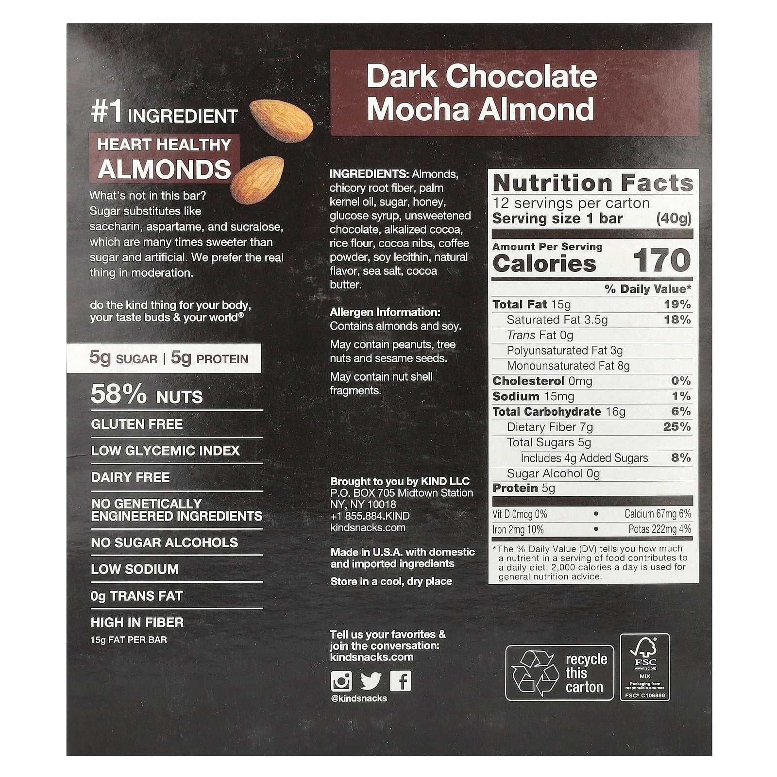 KIND Bars, Dark Chocolate Mocha Almond, 12 Bars, 1.4 oz (40 g) Each - Image 2