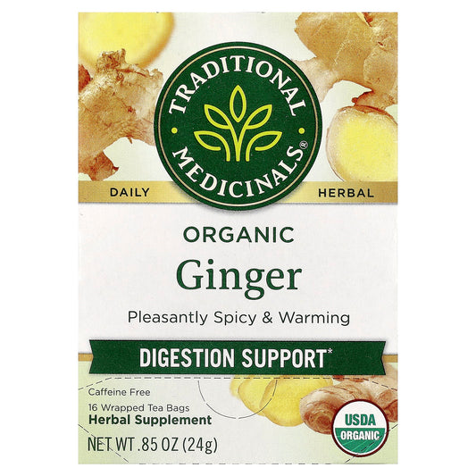 Traditional Medicinals, Organic Ginger, Caffeine Free, 16 Wrapped Tea Bags, 0.85 oz (24 g) - Image 1