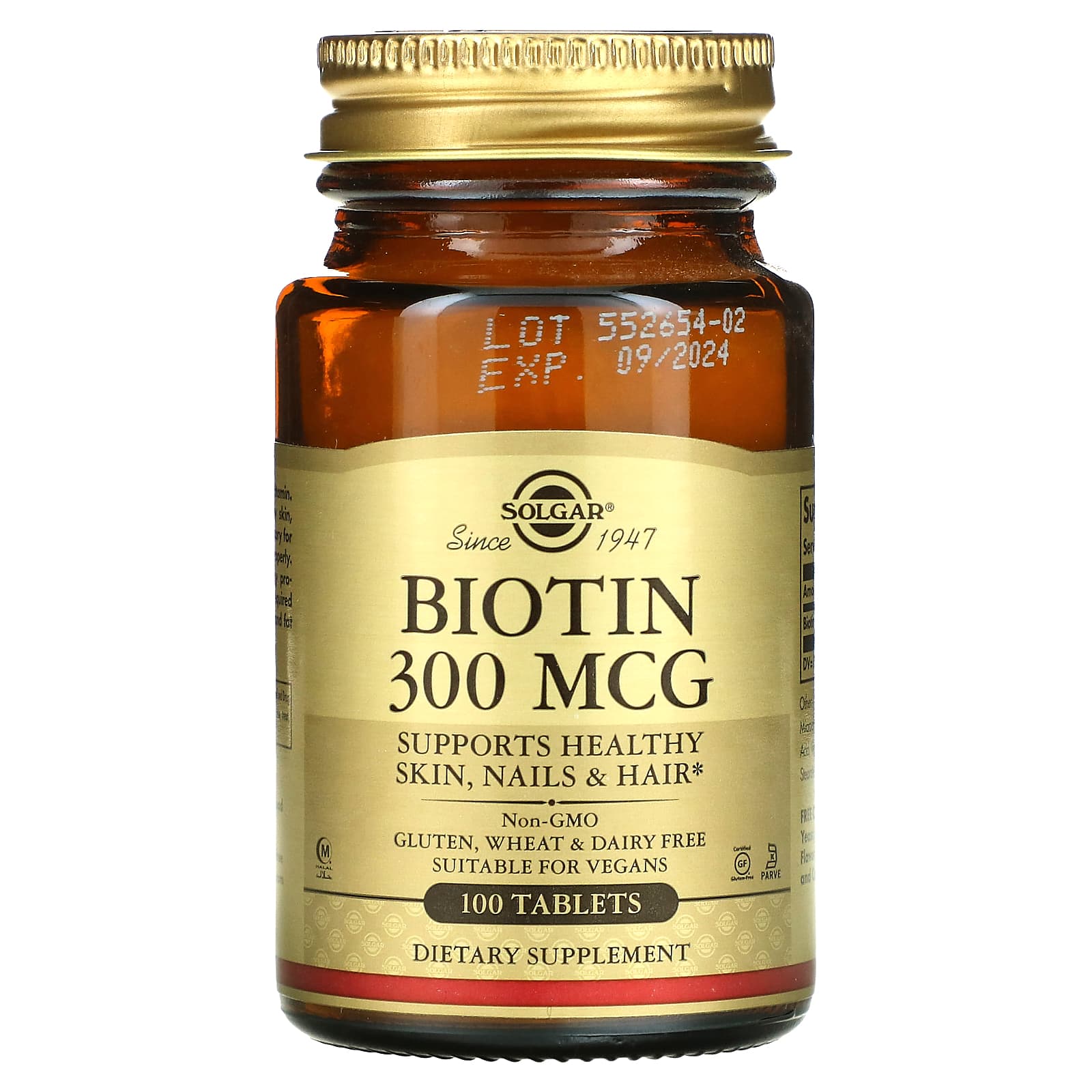 Solgar, Biotin, 300 mcg, 100 Tablets - Image 1