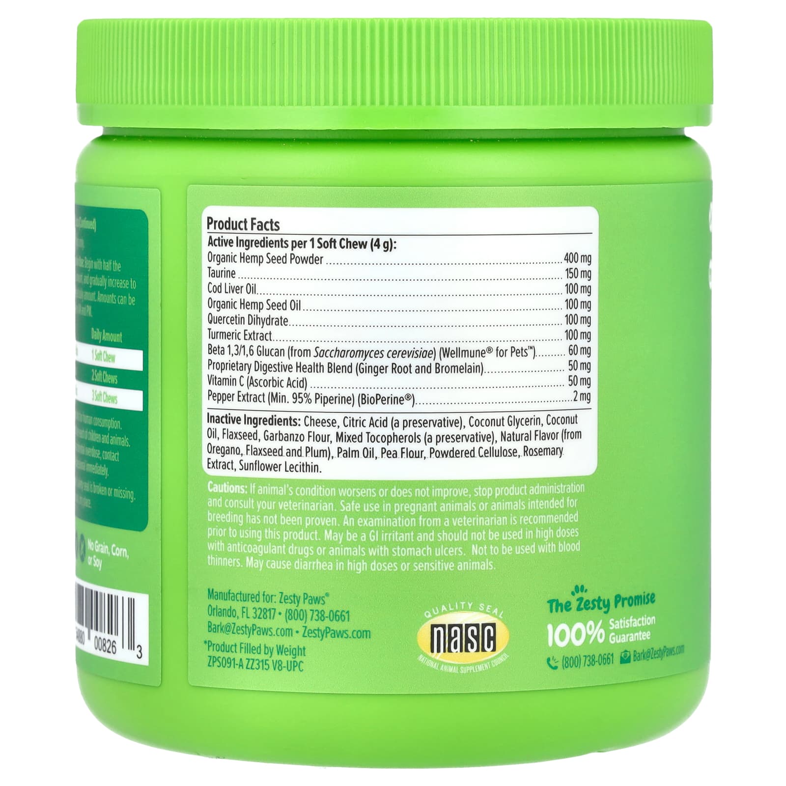Zesty Paws, Hemp Elements™, Aller-Immune Bites™, For Dogs, All Ages, Cheese, 90 Soft Chews, 12.7 oz (360 g)