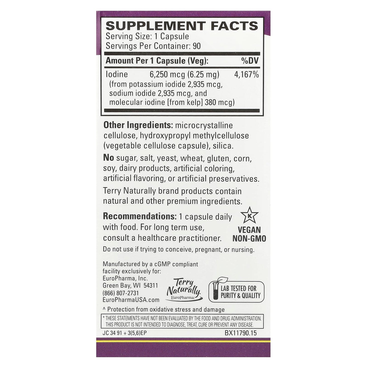 Terry Naturally, Tri-Iodine®, 6.25 mg , 90 Capsules - Image 2