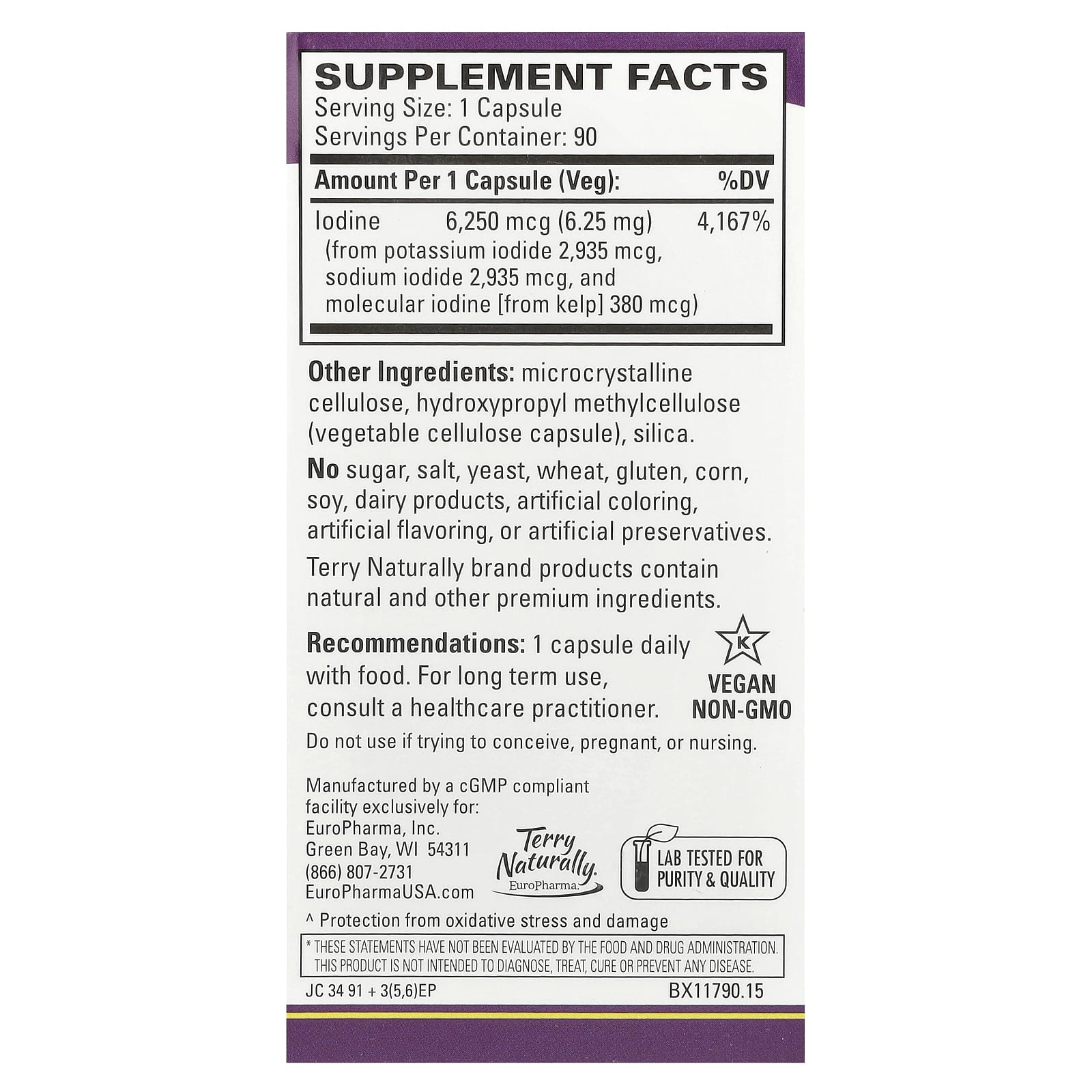 Terry Naturally, Tri-Iodine®, 6.25 mg , 90 Capsules - Image 2
