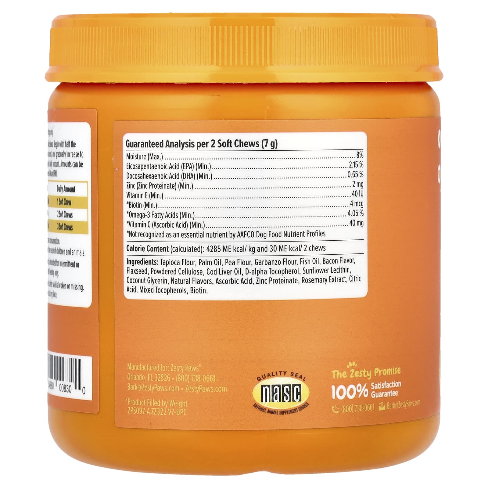 Zesty Paws, Skin & Coat Bites, For Dogs, All Ages, Bacon, 90 Soft Chews, 11.1 oz (315 g)
