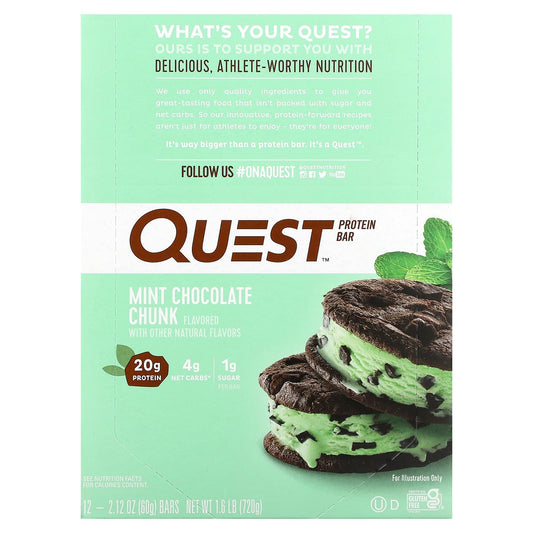 Quest Nutrition, Protein Bar, Mint Chocolate Chunk, 12 Bars, 2.12 oz (60 g) Each - Image 1