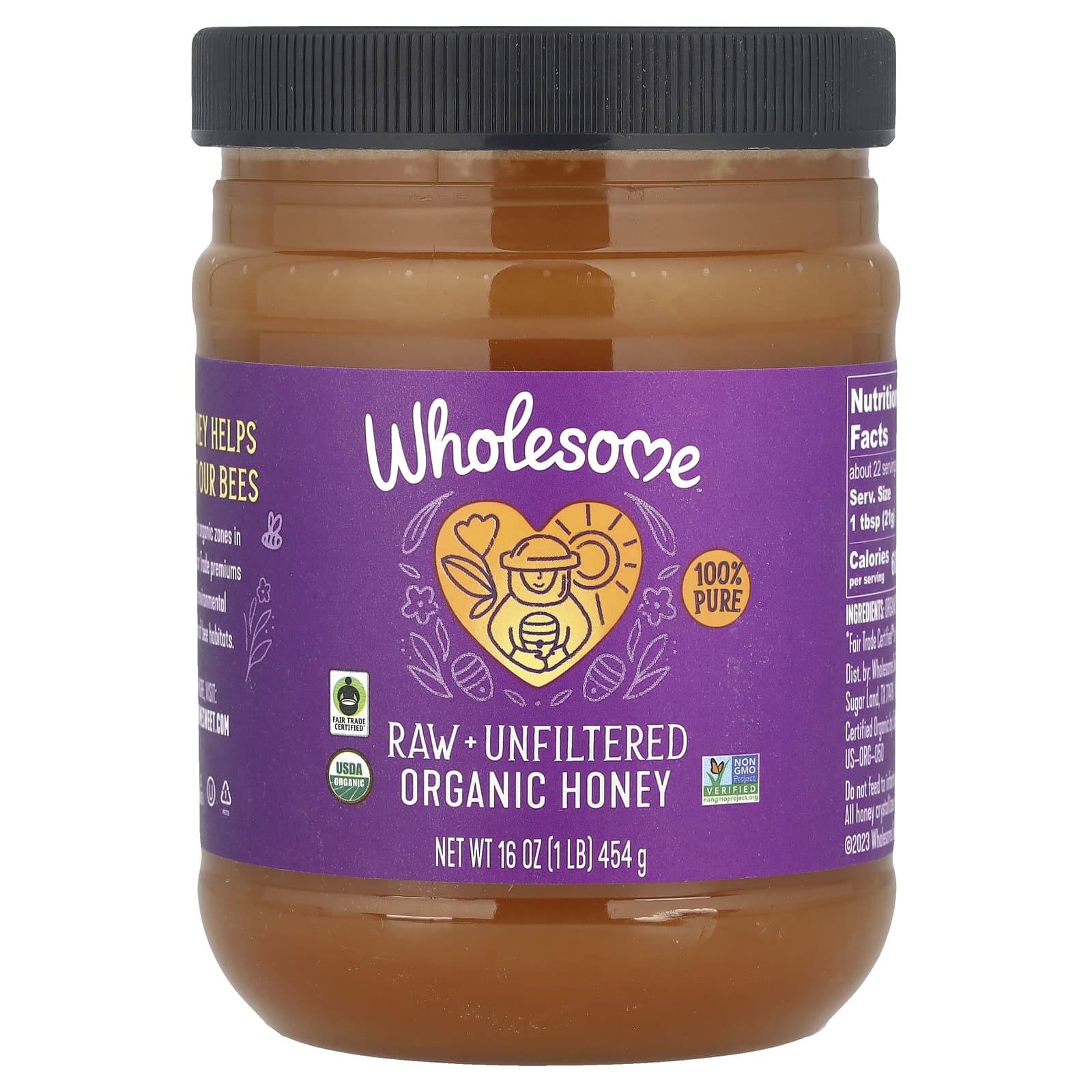 Wholesome Sweeteners, Raw + Unfiltered Organic Honey , 16 oz (454 g) - Image 1