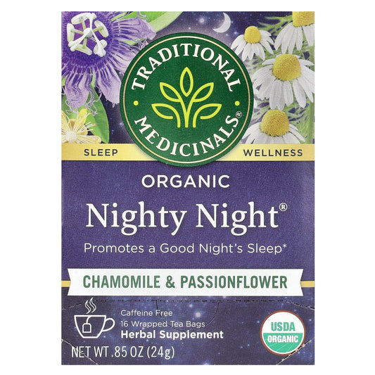 Traditional Medicinals, Organic Nighty Night, Chamomile & Passionflower, Caffeine Free, 16 Wrapped Tea Bags, 0.85 oz (24 g) - Image 1