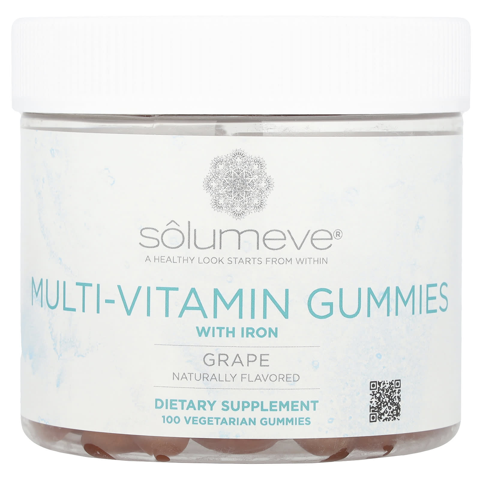 Solumeve, Multi-Vitamin Gummies with Iron, Gelatin Free, Grape, 100 Vegetarian Gummies - Image 1