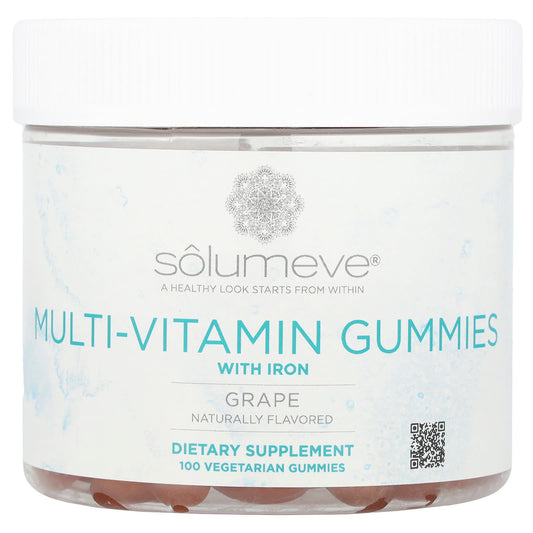 Solumeve, Multi-Vitamin Gummies with Iron, Gelatin Free, Grape, 100 Vegetarian Gummies - Image 1
