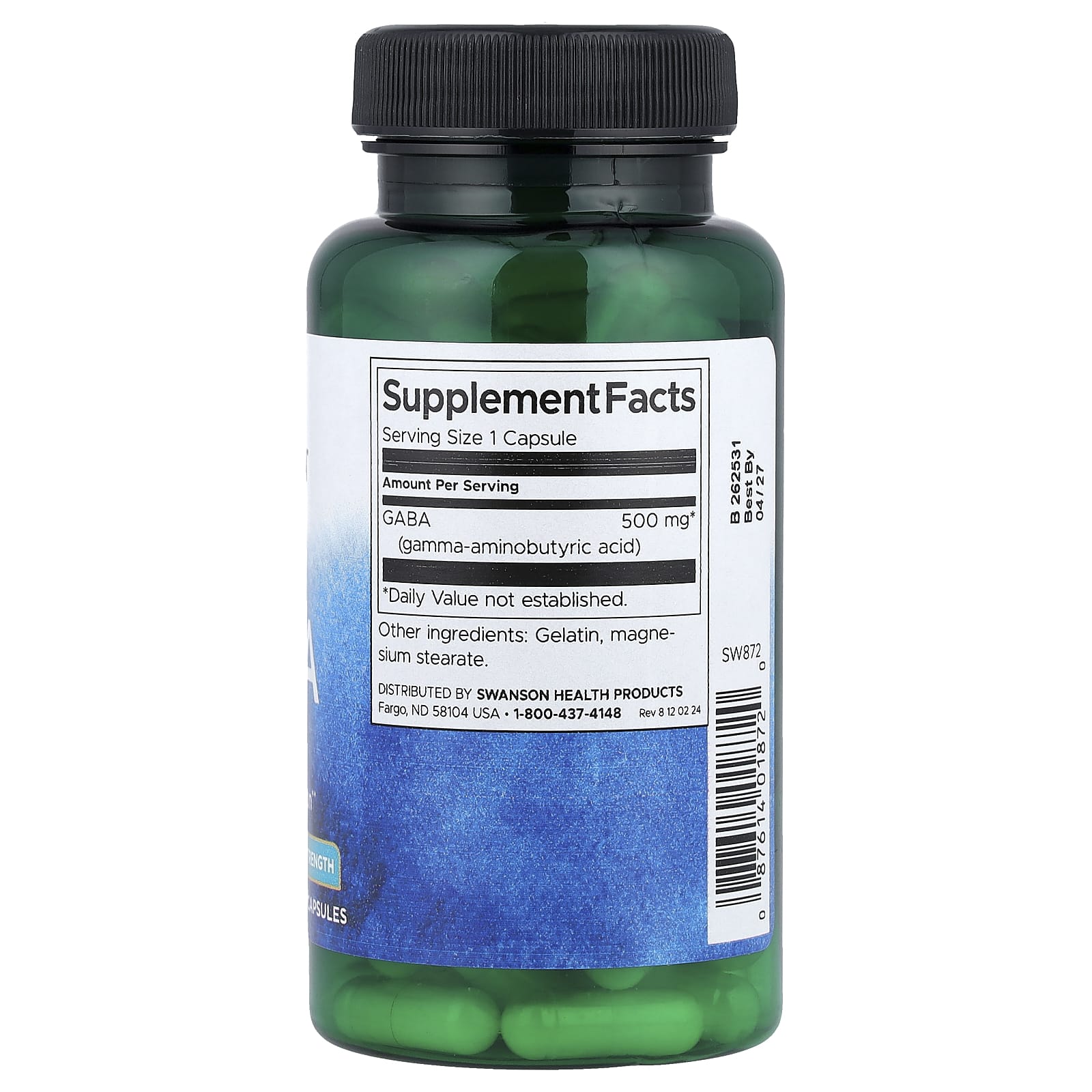 Swanson, GABA, 500 mg, 100 Capsules - Image 2
