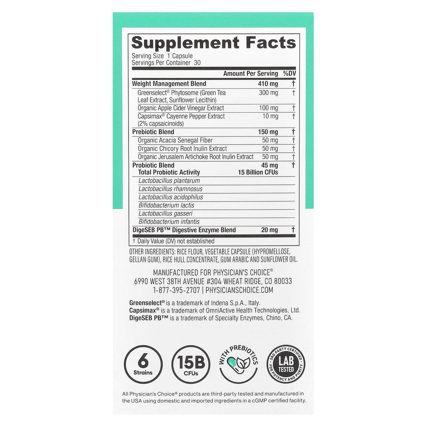 Physician's Choice, Thin 30 Probiotic, 15 Billion CFUs, 30 Capsules - Image 2