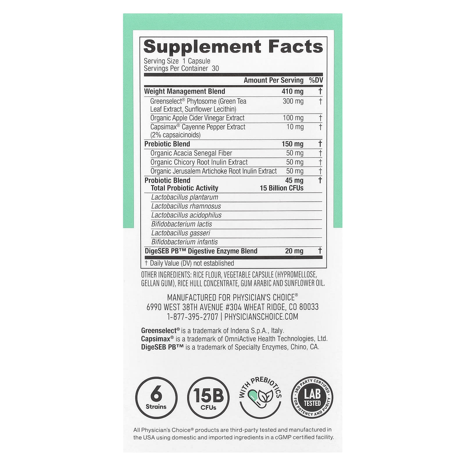 Physician's Choice, Thin 30 Probiotic, 15 Billion CFUs, 30 Capsules - Image 2