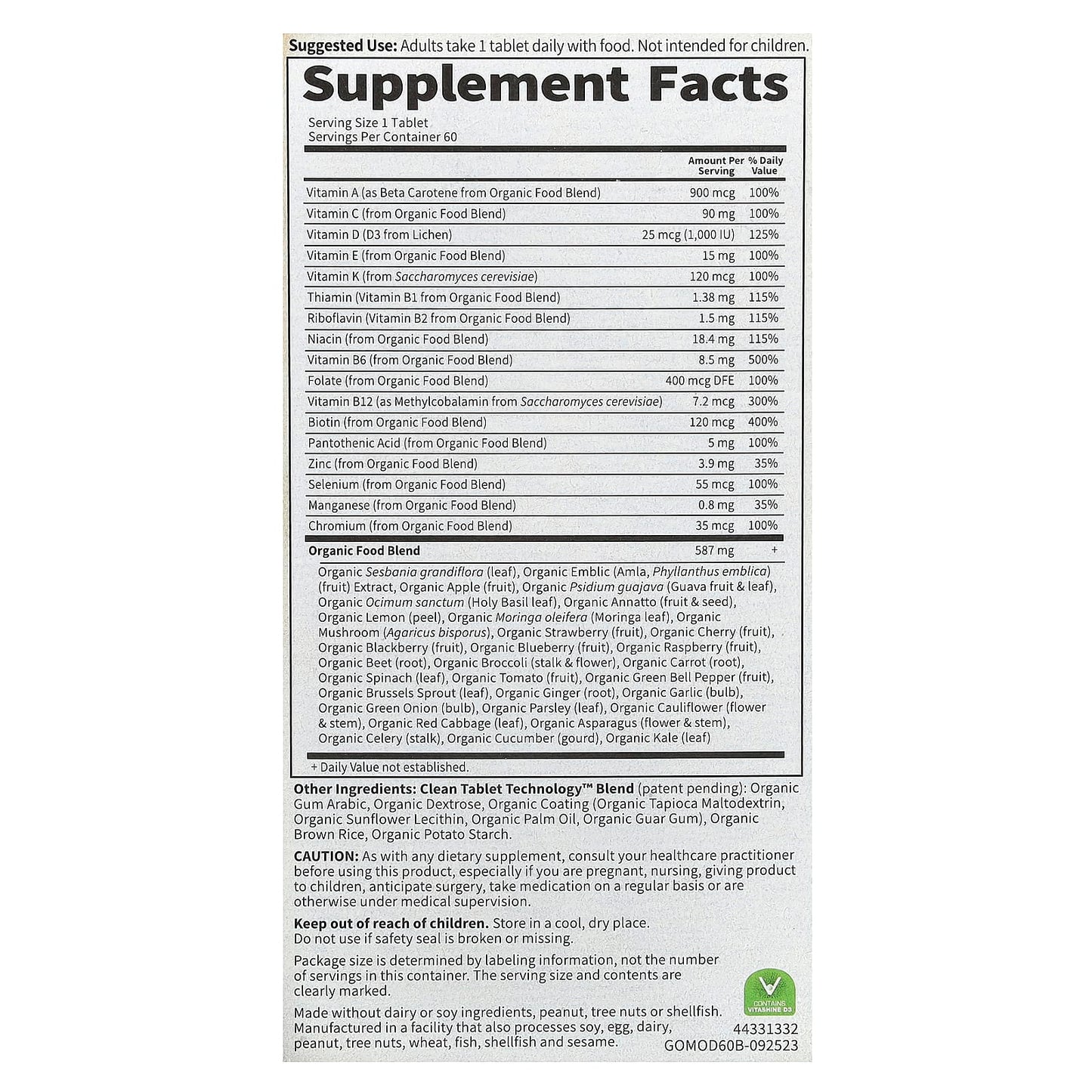Garden of Life Organic Men's Whole Food Multivitamin, 60 Vegan Tablets - Image 2