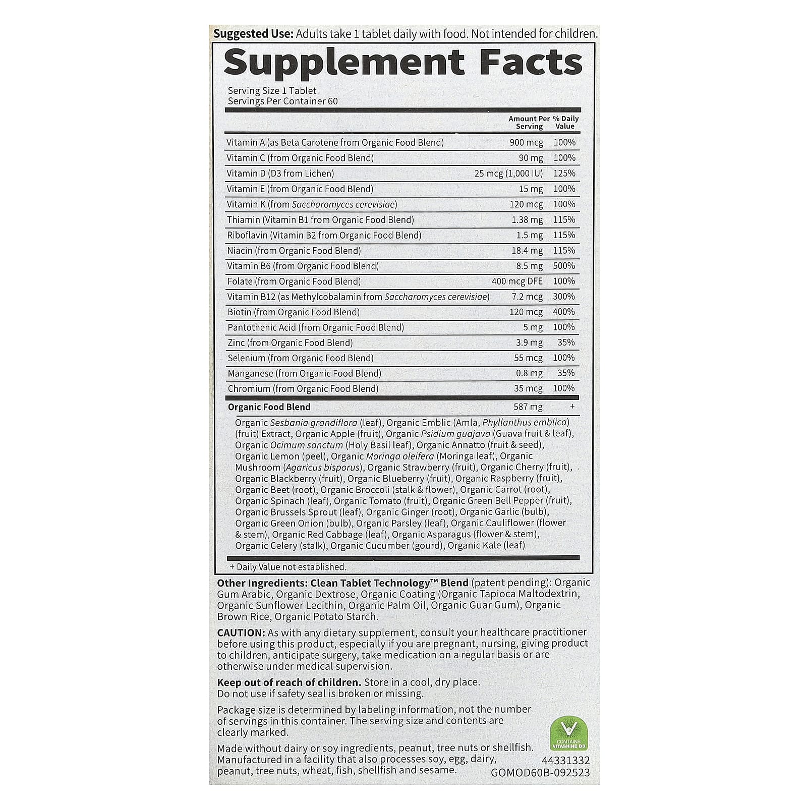 Garden of Life Organic Men's Whole Food Multivitamin, 60 Vegan Tablets - Image 2