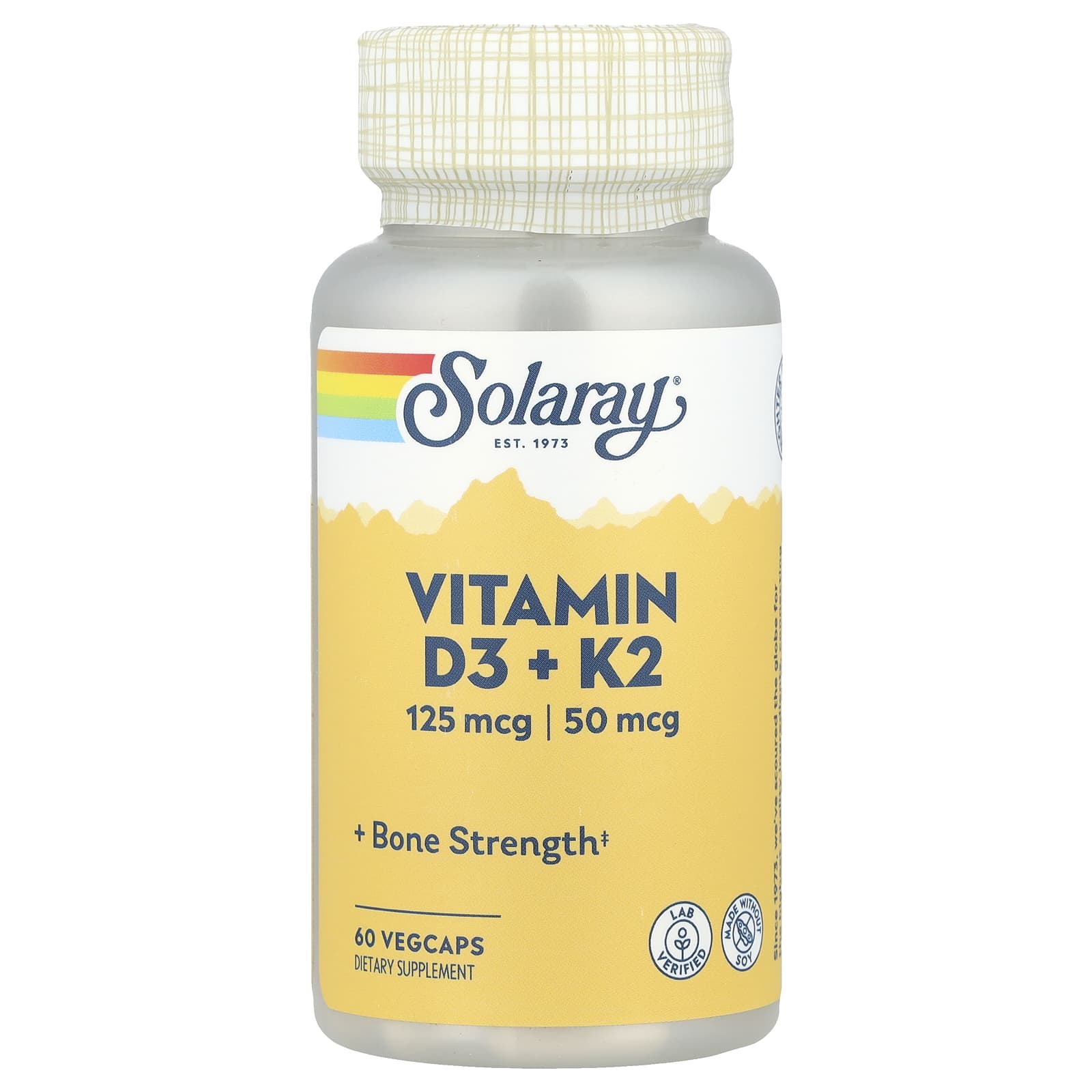 Solaray, Vitamin D3 + K2, 60 VegCaps - Image 1