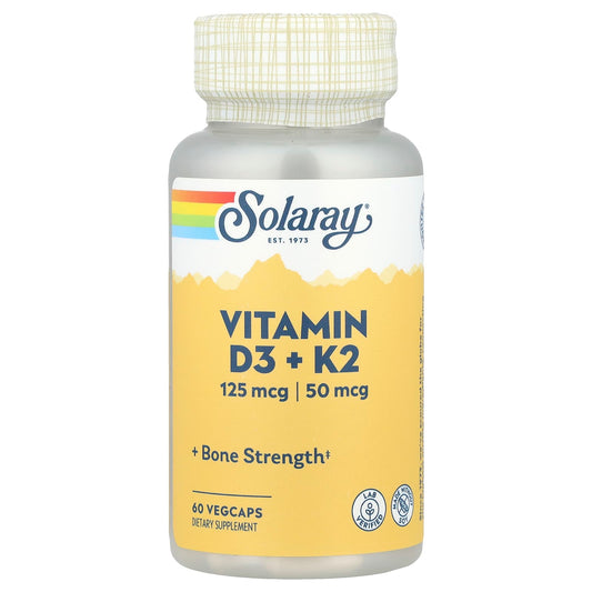 Solaray, Vitamin D3 + K2, 60 VegCaps - Image 1