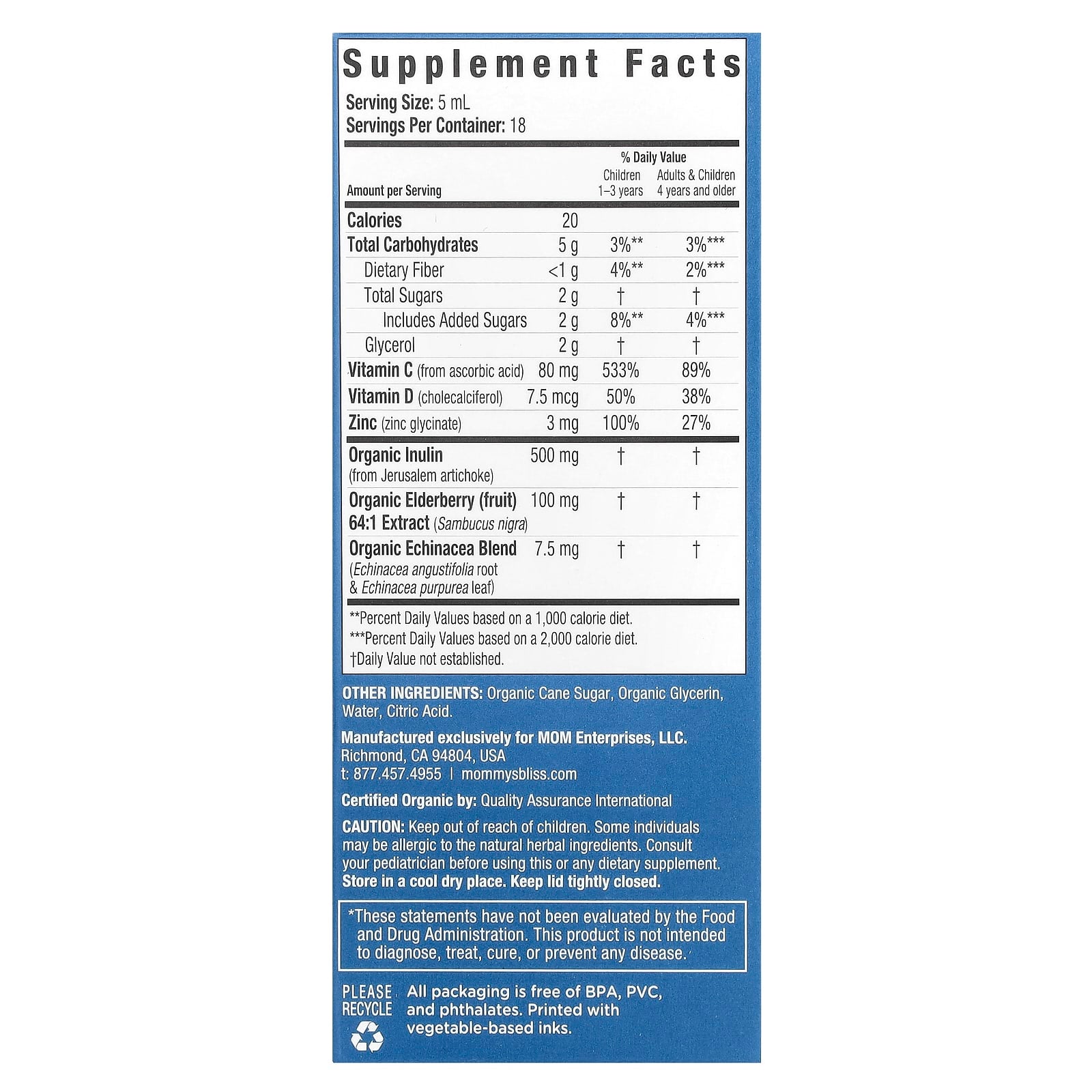 Mommy's Bliss, Kids, Organic Immunity Syrup, 1-12 Yrs, 3 fl oz (90 ml)