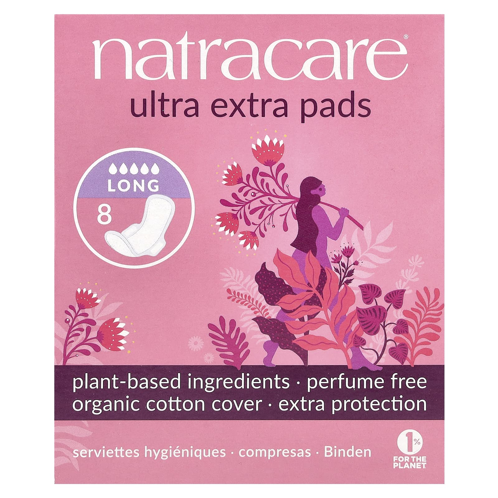 Natracare, Ultra Extra Pads, Long, 8 Pads - Image 1