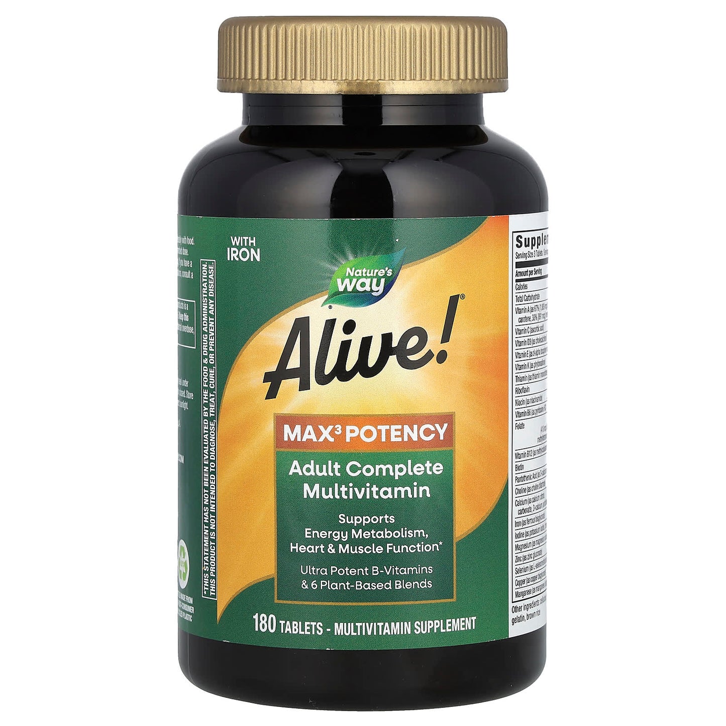 Nature's Way, Alive! Max3 Potency Adult Complete Multivitamin, With Iron, 180 Tablets - Image 1