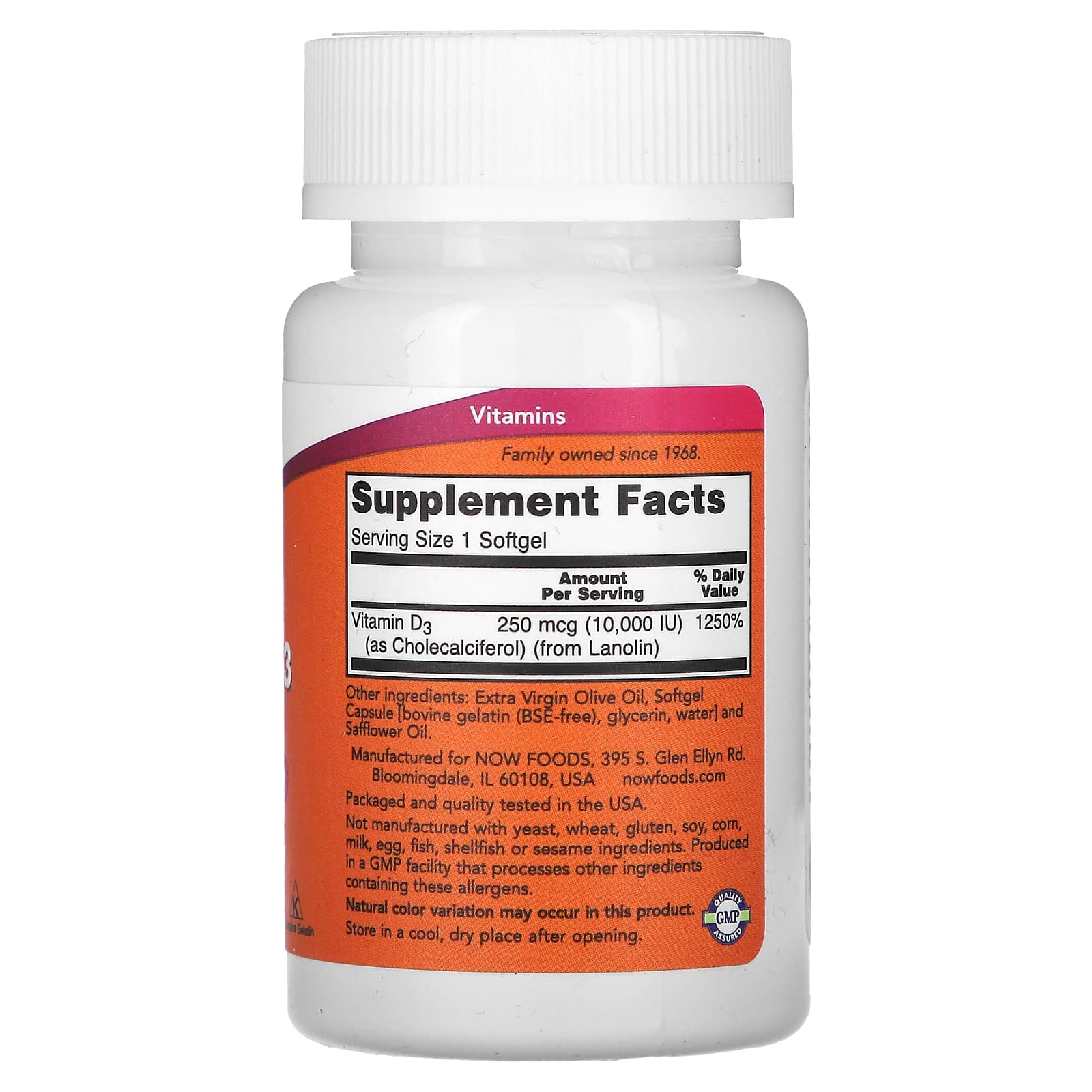 NOW Foods, Vitamin D-3, High Potency , 10,000 IU, 120 Softgels - Image 2