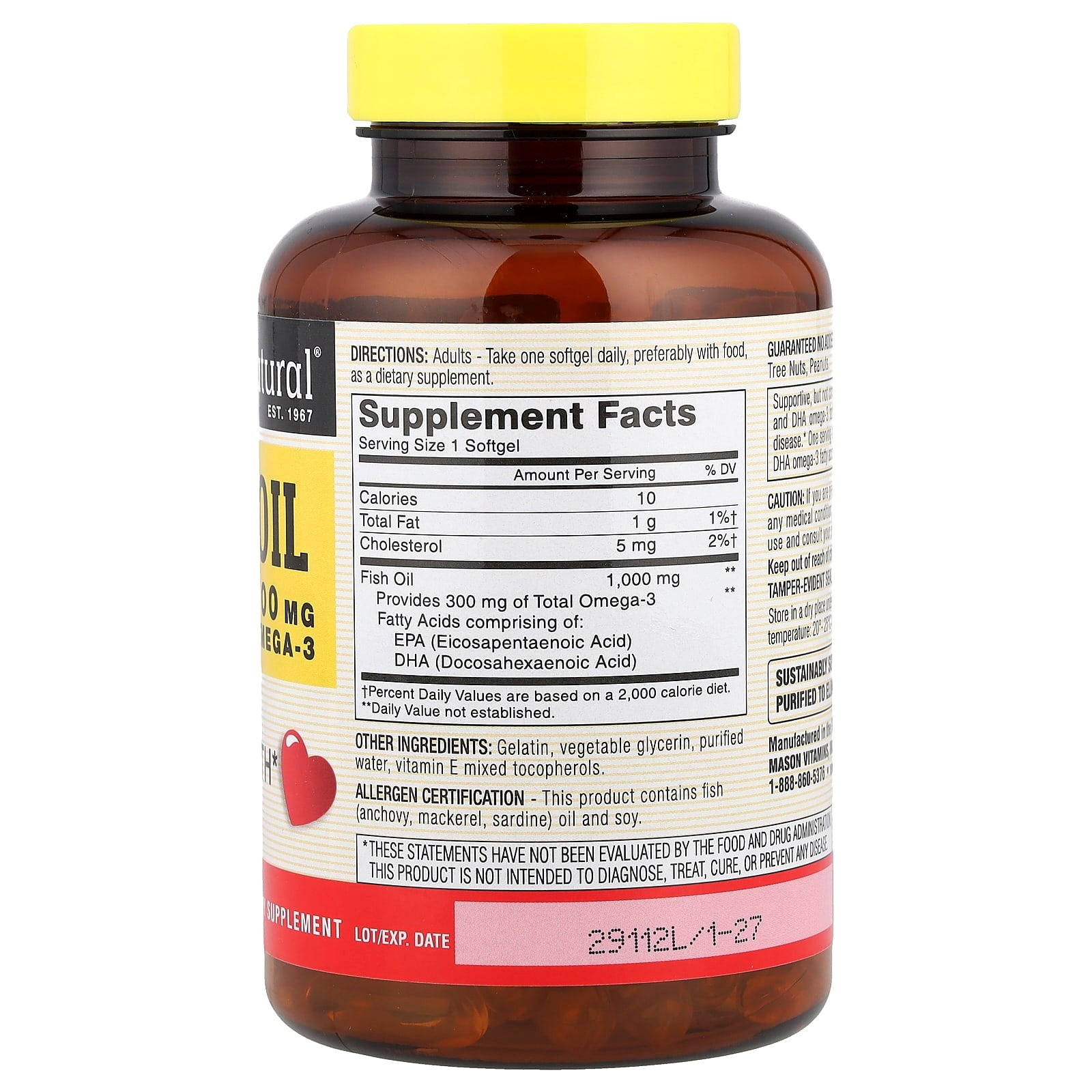 Mason Natural, Fish Oil, 1,000 mg, 120 Softgels - Image 2