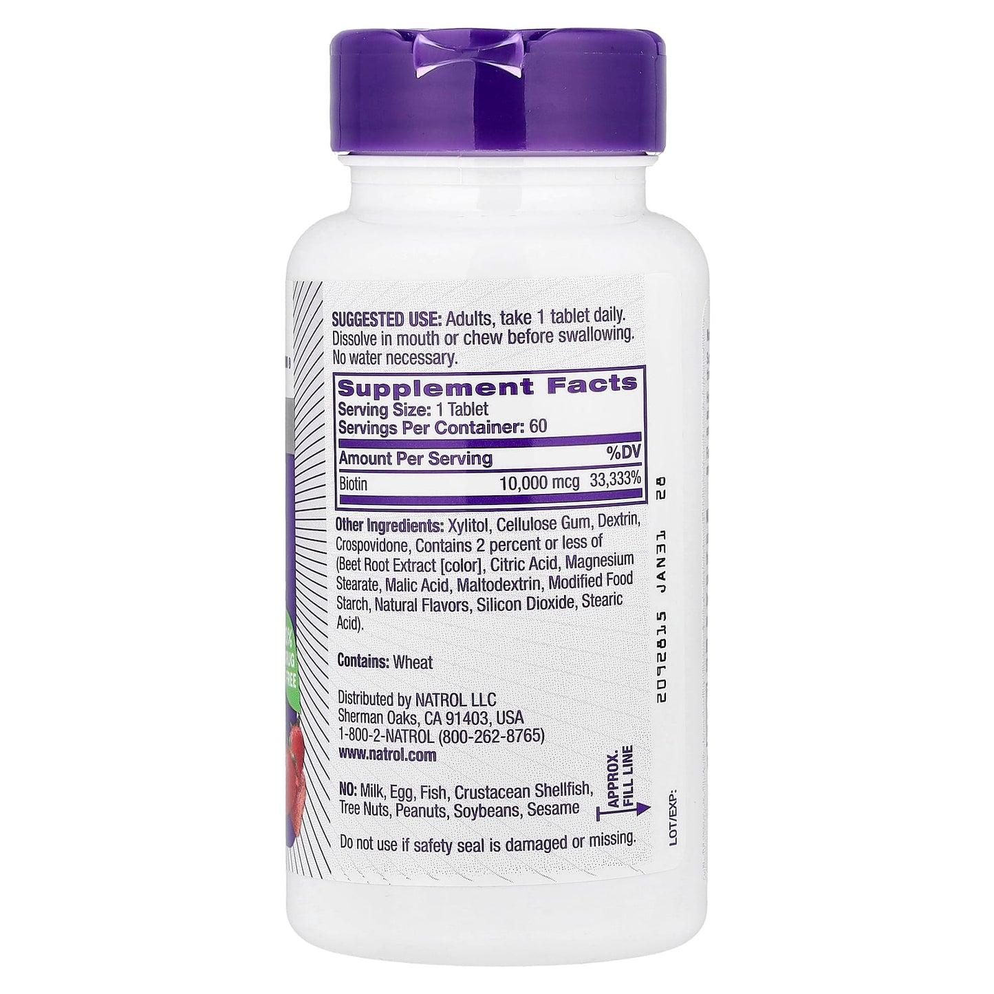 Natrol, Biotin, Fast Dissolve, Strawberry, 10,000 mcg, 60 Tablets - Image 2