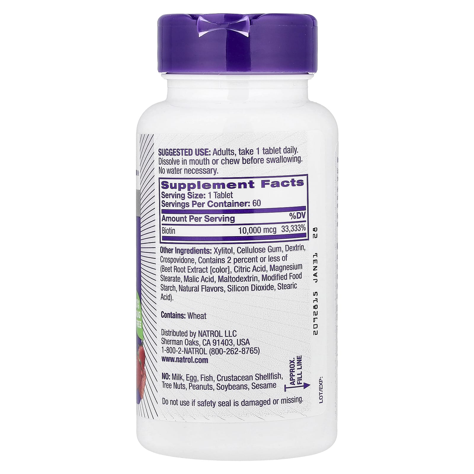 Natrol, Biotin, Fast Dissolve, Strawberry, 10,000 mcg, 60 Tablets - Image 2