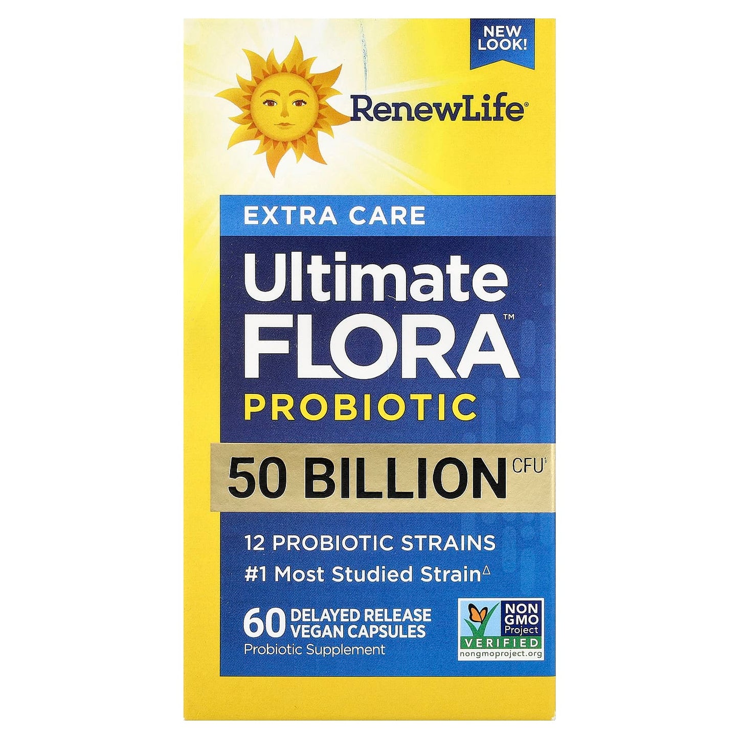 Renew Life, Extra Care Ultimate Flora™ Probiotic, 50 Billion CFU, 60 Delayed Release Vegan Capsules - Image 1