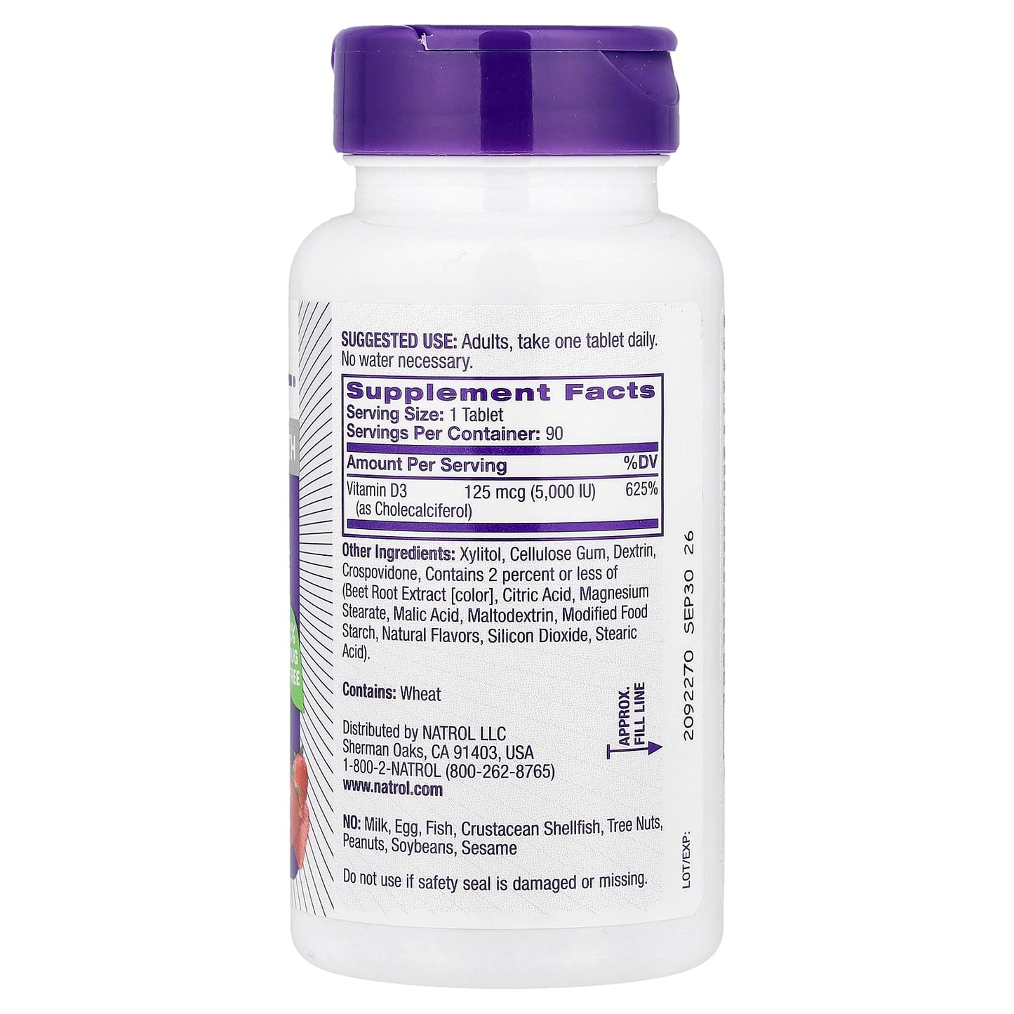 Natrol, Vitamin D3, Strawberry, 5,000 IU, 90 Tablets - Image 2