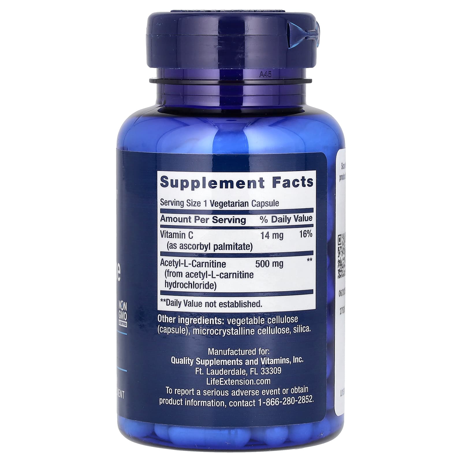 Life Extension, Acetyl-L-Carnitine, 500 mg, 100 Vegetarian Capsules - Image 2
