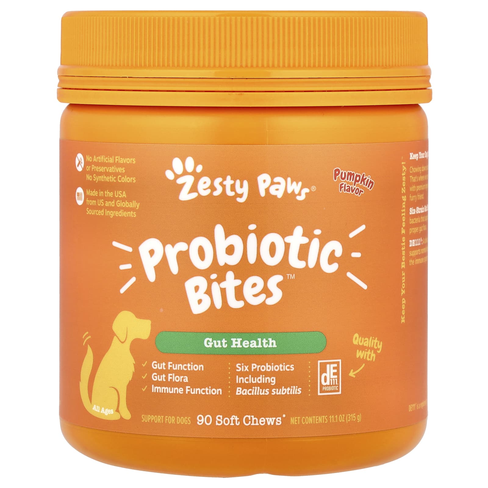 Zesty Paws, Probiotic Bites™, For Dogs, All Ages, Pumpkin, 90 Soft Chews, 11.1 oz (315 g) - Image 1