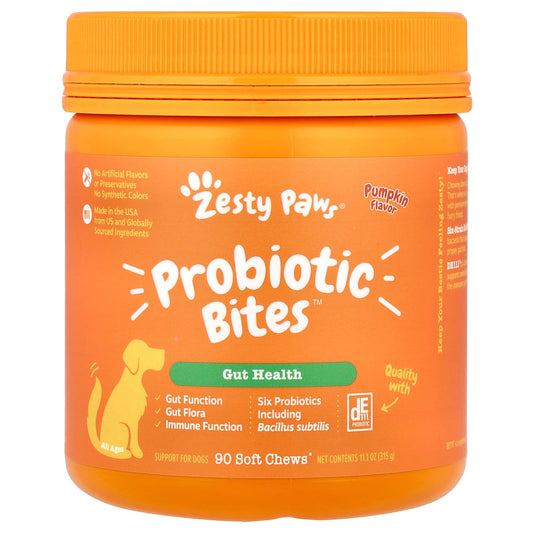 Zesty Paws, Probiotic Bites™, For Dogs, All Ages, Pumpkin, 90 Soft Chews, 11.1 oz (315 g) - Image 1