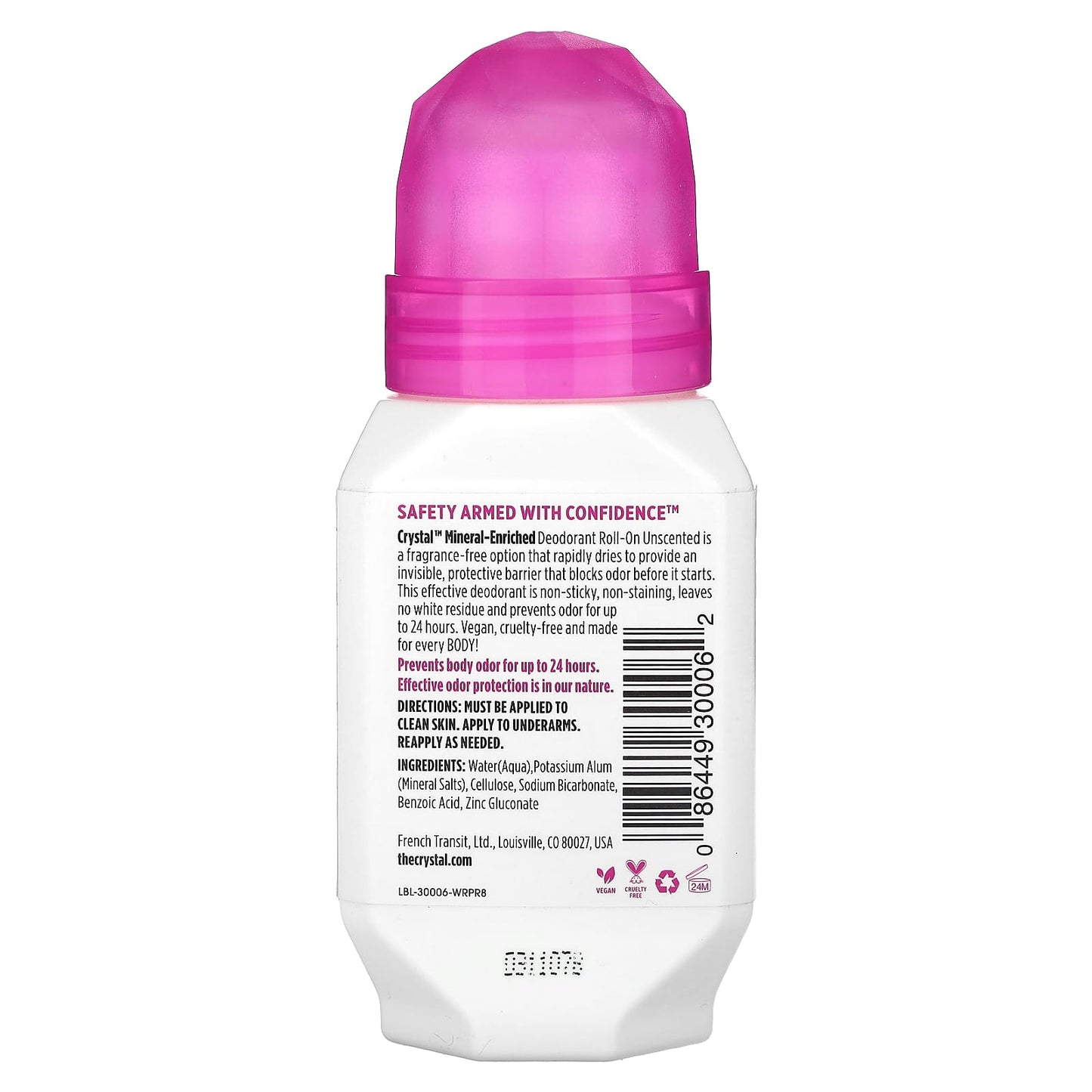 CRYSTAL, Mineral-Enriched Deodorant Roll-On, Unscented, 2.25 fl oz (66 ml)