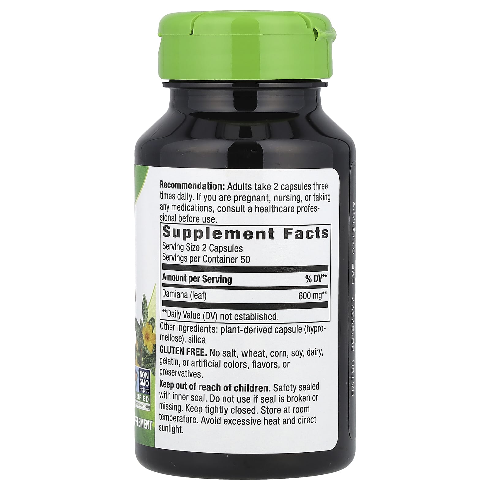 Nature's Way, Damiana Leaves, 600 mg, 100 Vegan Capsules (300 mg per Capsule)