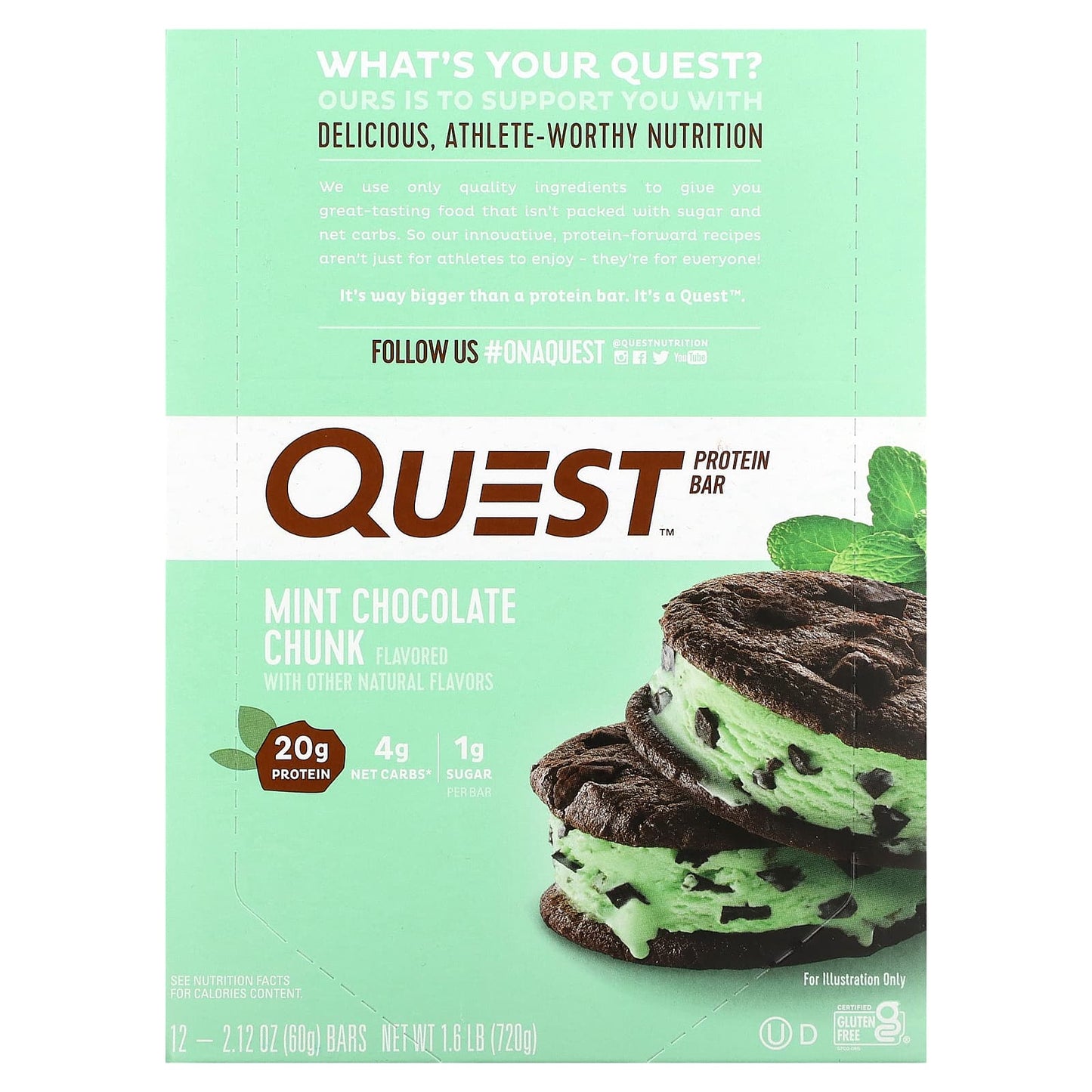 Quest Nutrition, Protein Bar, Mint Chocolate Chunk, 12 Bars, 2.12 oz (60 g) Each - Image 1