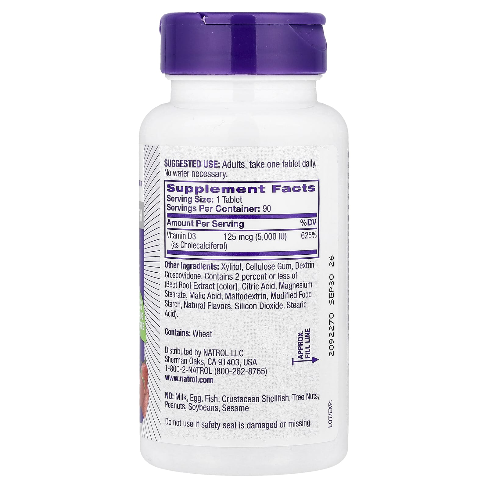 Natrol, Vitamin D3, Strawberry, 5,000 IU, 90 Tablets