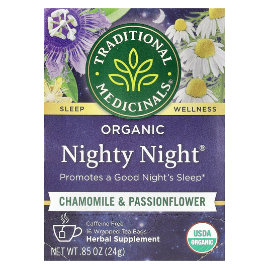 Traditional Medicinals, Organic Nighty Night, Chamomile & Passionflower, Caffeine Free, 16 Wrapped Tea Bags, 0.85 oz (24 g) - Image 1