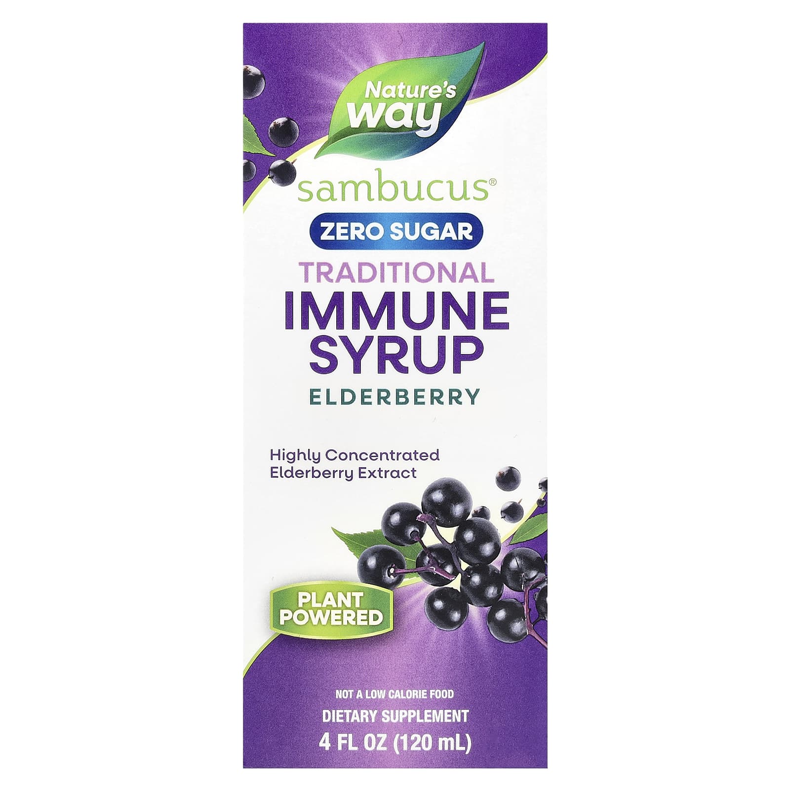 Nature's Way, Sambucus®, Traditional Immune Syrup, Zero Sugar, Elderberry, 50 mg, 4 fl oz (120 ml) - Image 1